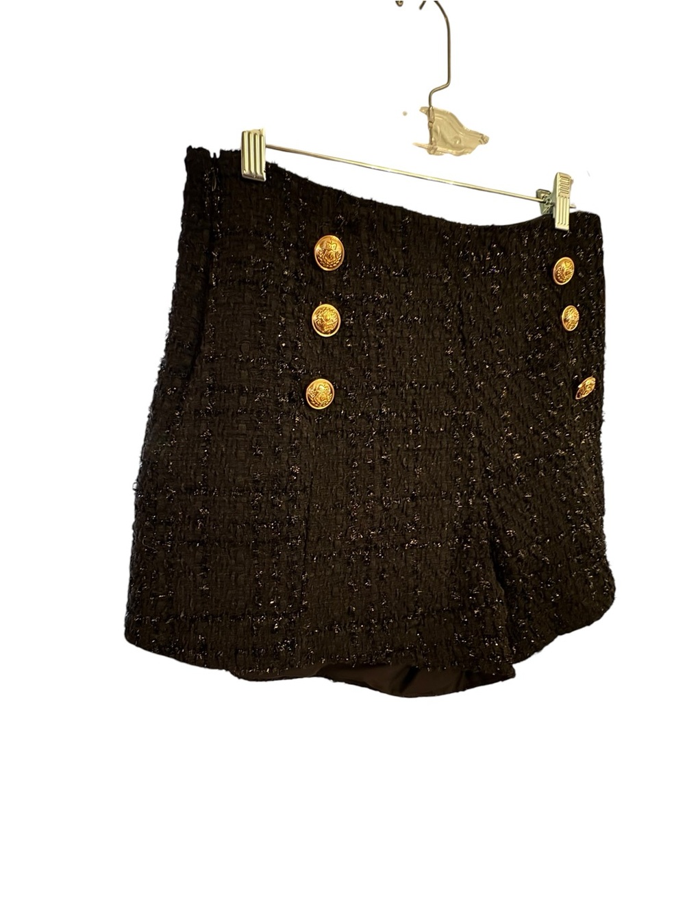 SHEIN Black Tweed High-Waist Shorts with Gold Buttons